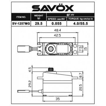 Serwo Savox SV-1257MG 29.5g (micro, 4kg/.0,055sec)