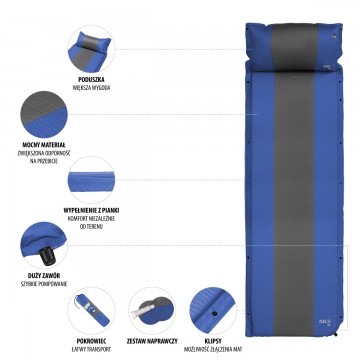 NC4349 NIEBIESKO-SZARA MATA SAMOPOMPUJĄCA Z PODUSZKĄ NILS CAMP