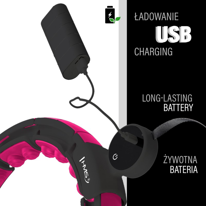 HHM16 HULA HOP BLACK/PINK Z MAGNESAMI I OBCIÄĹťNIKIEM + LICZNIK HMS