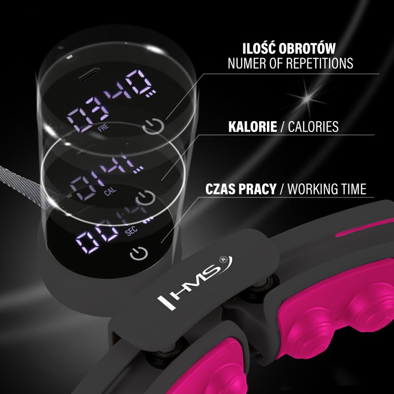 HHM16 HULA HOP BLACK/PINK Z MAGNESAMI I OBCIÄĹťNIKIEM + LICZNIK HMS