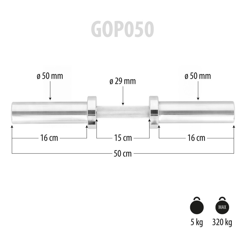 GOP050 (+ZACISKI) GRYF KRĂTKI OLIMPIJSKI 5KG 50CM HMS