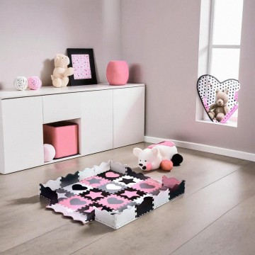 MD03 MATA DZIECIĘCA PUZZLE KOJEC PINK HEARTS 36 ELEMENTÓW 140x140CM NILS FUN