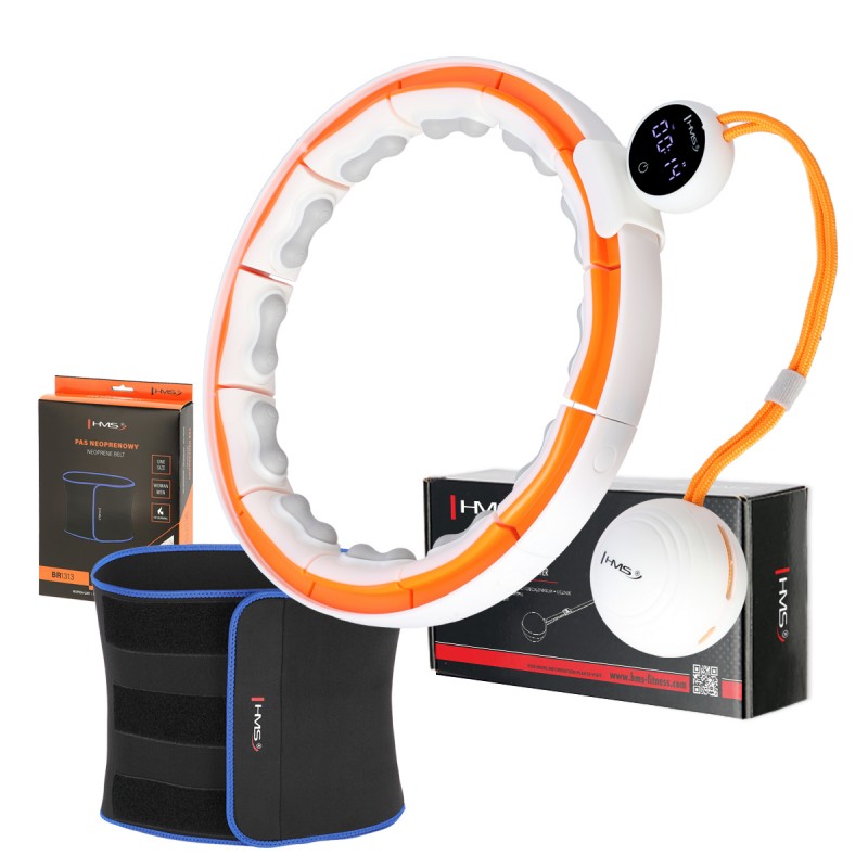 ZESTAW HULA HOP MAGNETYCZNY WHITE/ORANGE HHM21 Z LICZNIKIEM HMS + PAS WYSZCZUPLAJÄCY BR1313