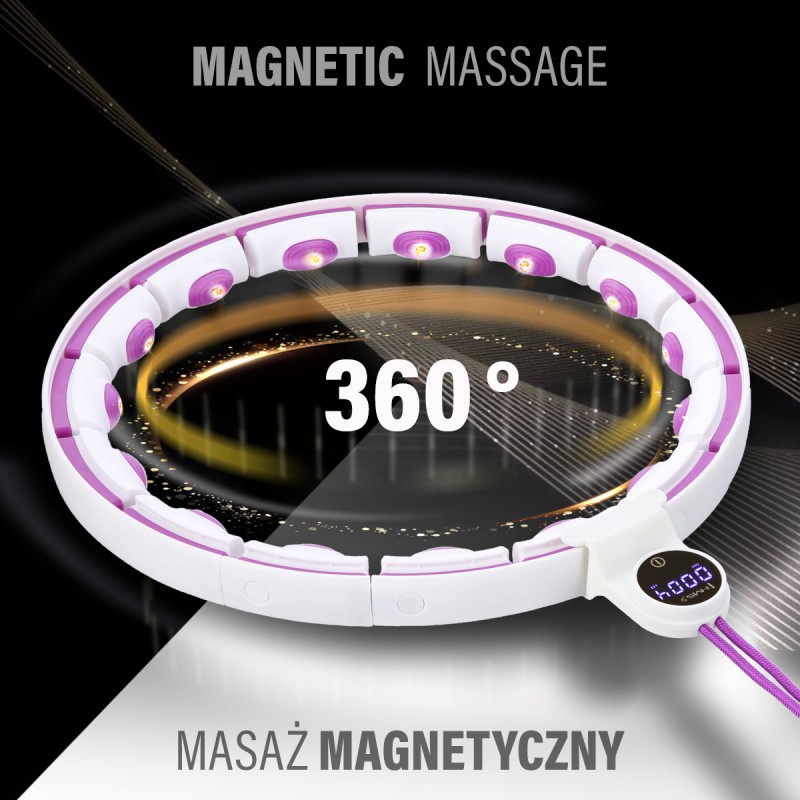 ZESTAW HULA HOP MAGNETYCZNY WHITE/VIOLET HHM17 Z LICZNIKIEM HMS + PAS WYSZCZUPLAJÄCY BR163 BLACK